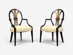 Neoclassical Prince of Wales Armchairs Ebonized Wood Gilt Silk USA 19th c  - 4643294