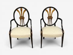 Neoclassical Prince of Wales Armchairs Ebonized Wood Gilt Silk USA 19th c  - 4643295
