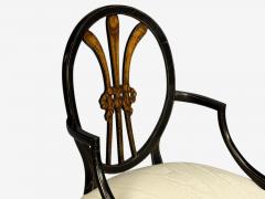 Neoclassical Prince of Wales Armchairs Ebonized Wood Gilt Silk USA 19th c  - 4643296