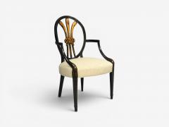 Neoclassical Prince of Wales Armchairs Ebonized Wood Gilt Silk USA 19th c  - 4643297