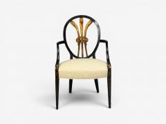 Neoclassical Prince of Wales Armchairs Ebonized Wood Gilt Silk USA 19th c  - 4643298