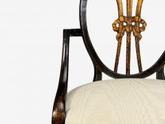 Neoclassical Prince of Wales Armchairs Ebonized Wood Gilt Silk USA 19th c  - 4643299