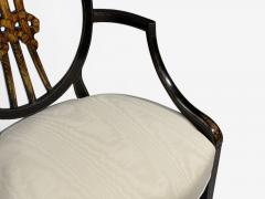 Neoclassical Prince of Wales Armchairs Ebonized Wood Gilt Silk USA 19th c  - 4643300