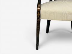Neoclassical Prince of Wales Armchairs Ebonized Wood Gilt Silk USA 19th c  - 4643301