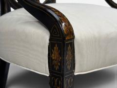 Neoclassical Prince of Wales Armchairs Ebonized Wood Gilt Silk USA 19th c  - 4643302