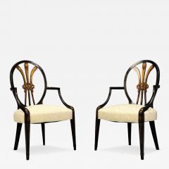 Neoclassical Prince of Wales Armchairs Ebonized Wood Gilt Silk USA 19th c  - 4643721
