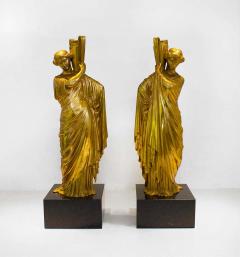 Neoclassical Romanesque Bronze Female Form Sculptures with Marble Bases - 1972408