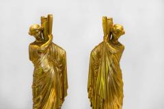 Neoclassical Romanesque Bronze Female Form Sculptures with Marble Bases - 1972409