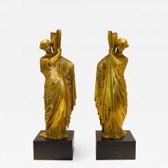 Neoclassical Romanesque Bronze Female Form Sculptures with Marble Bases - 1973529