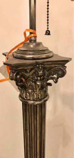 Neoclassical Silver over Bronze Antique Corinthian Column Form Standing Lamp - 1302494