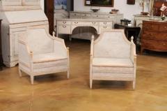 Neoclassical Style 1850s Gray Painted and Carved Armchairs with Guilloches Pair - 3577383