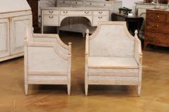 Neoclassical Style 1850s Gray Painted and Carved Armchairs with Guilloches Pair - 3577385