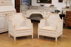 Neoclassical Style 1850s Gray Painted and Carved Armchairs with Guilloches Pair - 3577437