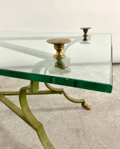 Neoclassical Style Brass and Cast Iron Coffee Table with Glass Top - 3100682