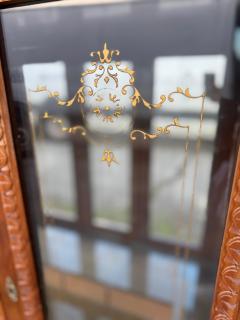 Neoclassical Style Burlwood Lighted Vitrine w Roman columns and Carved Crest - 4342594