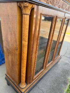 Neoclassical Style Burlwood Lighted Vitrine w Roman columns and Carved Crest - 4342603