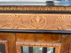 Neoclassical Style Burlwood Lighted Vitrine w Roman columns and Carved Crest - 4342637