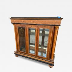 Neoclassical Style Burlwood Lighted Vitrine w Roman columns and Carved Crest - 4344609