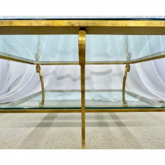 Neoclassical Style Large Gilt Metal Frame Coffee Table Glass Top French - 2489367