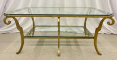 Neoclassical Style Large Gilt Metal Frame Coffee Table Glass Top French - 2918824