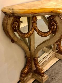 Neoclassical Style Marble Top Bowed Table Mirrored Back Gilded Dolphin Accents - 1304670