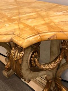 Neoclassical Style Marble Top Bowed Table Mirrored Back Gilded Dolphin Accents - 1304675