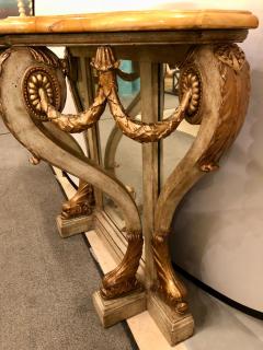 Neoclassical Style Marble Top Bowed Table Mirrored Back Gilded Dolphin Accents - 3004564