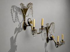 Neoclassical Style Swan Sconces Gilt Metal Crystal France 1930s - 4731318