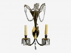 Neoclassical Style Swan Sconces Gilt Metal Crystal France 1930s - 4731320