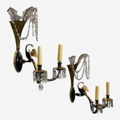 Neoclassical Style Swan Sconces Gilt Metal Crystal France 1930s - 4731331