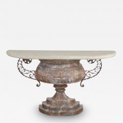 Neoclassical Style Urn Form Travertine Marble Top Console Table - 3414545
