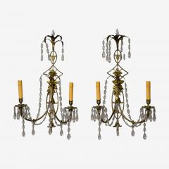 Neoclassical Style Wall Sconces Bronze Crystal France 1950s - 4731491