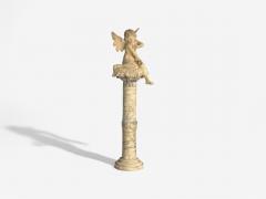 Neoclassical Winged Angel On Pillow Alabaster Statue on Pedestal Italy 1920s - 4095916