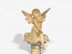 Neoclassical Winged Angel On Pillow Alabaster Statue on Pedestal Italy 1920s - 4095920