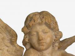 Neoclassical Winged Angel On Pillow Alabaster Statue on Pedestal Italy 1920s - 4095921