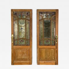 Neoclassical Wood Art Glass Large Stained Glass Doors Italy 1930s - 4384876