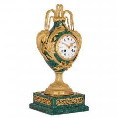 Neoclassical style gilt bronze and malachite mantel clock - 2437326