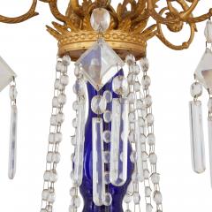 Neoclassical style gilt bronze clear and blue cut glass chandelier - 1469657
