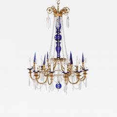 Neoclassical style gilt bronze clear and blue cut glass chandelier - 1473170