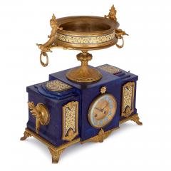 Neoclassical style gilt bronze enamel and lapis lazuli mantel clock - 1548932