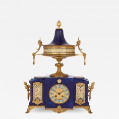 Neoclassical style gilt bronze enamel and lapis lazuli mantel clock - 1551304