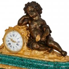 Neoclassical style malachite and gilt bronze mounted clock set - 4421329