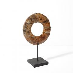 Neolithic Chinese Red Soapstone Bi Disc Carving on Iron Base - 4142381
