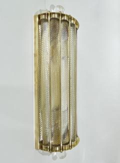 New Italian Art Deco Design Crystal Ball Murano Glass Half Moon Brass Sconces - 3252979