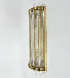 New Italian Art Deco Design Crystal Ball Murano Glass Half Moon Brass Sconces - 3252980