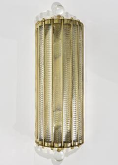 New Italian Art Deco Design Crystal Ball Murano Glass Half Moon Brass Sconces - 3252985