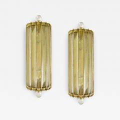 New Italian Art Deco Design Crystal Ball Murano Glass Half Moon Brass Sconces - 3254746