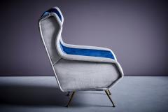 Newly upholstered Lounge Chair in Blue and Grey Italy 1950s - 3512120