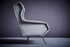 Newly upholstered Lounge Chair in Blue and Grey Italy 1950s - 3512121