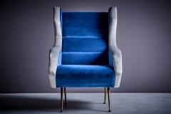 Newly upholstered Lounge Chair in Blue and Grey Italy 1950s - 3512124